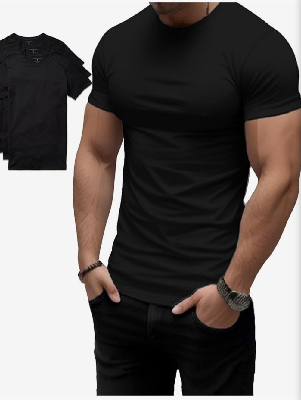 @Men's Black Slim Fit Crew Neck Tee - Pack of 3